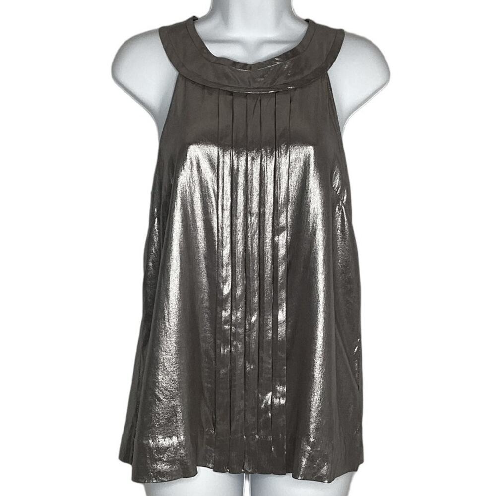 J Crew Womens Silk Vita Sleeveless Blouse Metallic Shimmer Pleated Size 2